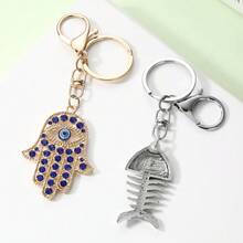6件套法蒂玛手形钥匙扣，欧美棕榈眼钥匙圈，女士包包配饰，吊坠，闪亮字母波西米亚锌合金饰品，夏季 - 彩色 - 查看 9