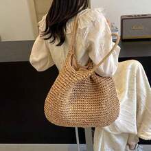 Fashion Straw Bag Large Capacity Beach Bag Summer Fashion Women's Bag Tote Shoulder Bag , Beach Bag , Summer - 卡其色 - 查看 5