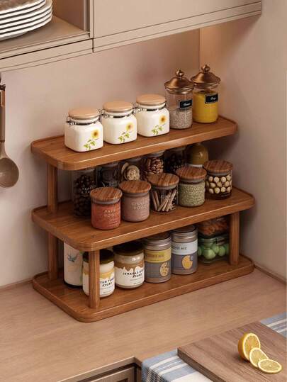1 chiếc kệ đựng đồ nhà bếp bằng gỗ nhiều tầng, kệ đựng gia vị dung tích lớn, kệ đựng đồ dùng nhà bếp đa năng nhiều tầng, kệ đựng lọ gia vị, lọ đồ ăn nhẹ, thích hợp cho nhà bếp, phòng tắm, phòng ăn.