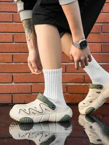 Men's Flame Pattern Sandals - Thick Sole Elevated Slide Sandals With Adjustable Heel Strap, Casual Beach & Outdoor Wear - Beige - View 5