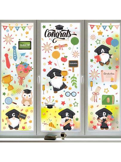 9 Sheets - Graduation Window Clings, Black Gold Grad Window Stickers, Graduation Decorations,Gnome Wall Stickers Graduation Stickers Window Stickers Decals,For School Senior 2026 Grad Decroation ,Home Office Shop Display Party Decorations