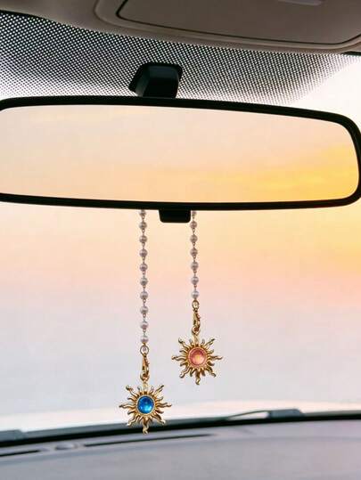 1 pieza Colgante de sol vintage con perla, accesorio decorativo elegante para el interior del automóvil