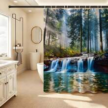 复古木纹立体拼接浴帘，防水防霉，加厚涤纶材质，现代简约浴室装饰配件，带挂钩，加厚隐私帘，适用于淋浴房和浴缸，易于安装、清洁、快干，时尚木纹图案，不褪色，防水，必备淋浴配件 - 彩色 - 查看 8