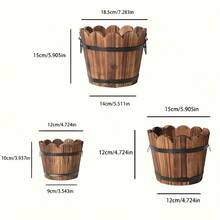1/3pcs Vintage Wooden Barrel Shaped Planter, Rust-Resistant Indoor/Outdoor Succulent Flower Pot, Rustic Style Wooden Planter - Wavy Mouth - View 16