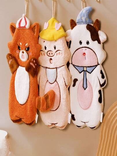 1条新款可爱卡通浴室挂式手巾，吸水性强，速干珊瑚绒小毛巾