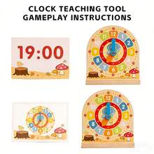Wooden Clock Educational Toy, With Movable Hands And Question Cards, Cultivate Time And Math Skills, Children's Time Learning Tool, Difficulty Progressing Question Cards - Multicolor - View 5