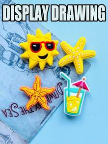25 PCS Summer Beach Style Collection, Beach Vacation-Themed Footwear Embellishments, Shoe Charms, Imaginative PVC DIY Footwear Decorations, Suitable For Summer Parties And Birthday Gifts, Creative Street Style Footwear Decorations, Perfect DIY Accessories - Ideal Christmas And Birthday Gifts, Shoe Charm Decorations, Featuring Flip-Flops, Flamingos, Sea Stars, Fashionable Glasses And Tropical Patterns - Royal Blue - 查看 5