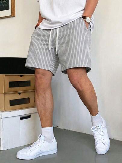 GRDR Męskie szorty w paski w stylu wakacyjnym, swobodne, wygodne, minimalistyczne spodnie, długość do kolan