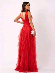 Long Dress For Graduation, Party, Wedding, Guest, Bridesmaid, With Sparkle - Red - View 2