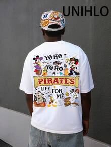 Disney UNIHLO  PIRATES Print  Summer Casual Versatile Pure Cotton T-Shirt Suitable For Any Place - White - View 3