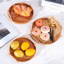 Round Rattan Tray With Handle - Woven Rattan Decorative Storage Tray With Sturdy Base, Cute Rustic Design, Easy To Clean - Rattan Tray Suitable For Decor, Breakfast, Coffee Table, Fruit, Vegetables, Bread, Dining And Kitchen Use, Home Decor, Outdoor Picnic, Great For Weddings And Birthdays, Ladies Gifts - Multifärgad - Visa 7