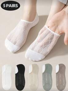 5 pares de calcetines invisibles para mujer, calcetines cortos transparentes, colores aleatorios cómodos - Multicolor - Ver 11