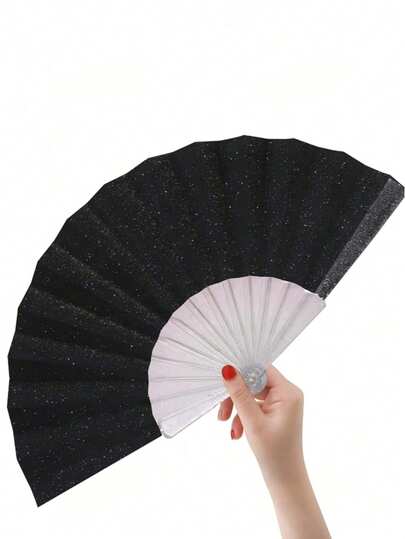 Éventail à main noir brillant, éventail de plage d'été, accessoire essentiel de carnaval, accessoire de plage, convient pour les festivals, les mariages et les voyages