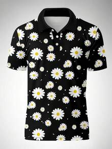 Men's Lightweight Floral All-Over Print Short Sleeve POIO Shirt, Men's Casual Holiday Style Short Sleeve Polo Shirt - Multicolor - View 5