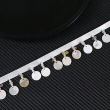 1 Yard White Shell Pendant Pearl Beaded Lace Satin Ribbon Clothing Decor Sewing Rhinestone Decorative Trim Fabric Accessory - Multicolor - View 2