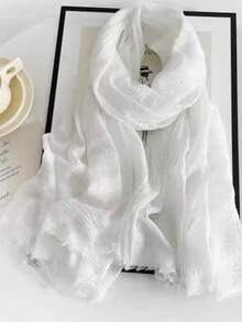 Women's Solid Color Linen Scarf, Retro Solid Color Medium-Long Scarf, Can Be Used As Decorative Long Shawl - Multicolor - View 18