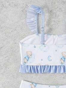 Bộ bikini tankini thời trang in hình hoạt hình, viền bèo nhún, dành cho bé gái. - Nhiều màu - Xem 5