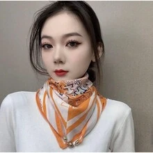 Pañuelo de Seda con Protección Solar para Verano, Regalo de Lujo Exquisito de Alta Gama, Nueva  de Moda Otoño 2024, Pañuelo Vintage Estampado con Cierre Magnético para Mujer, Calentador de Cuello, Pañuelo Cuadrado - flores rosas - Ver 9