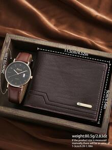 Bộ 2 ví nam nhẹ, đa năng + đồng hồ đeo tay tối giản, món quà hoàn hảo cho Ngày của Cha, sinh nhật, kỷ niệm. Ví đựng tiền, ví mini, ví cầm tay, ví nhỏ, ví đựng thẻ, vật dụng cần thiết khi đi du lịch mùa hè. - màu nâu - Xem 2