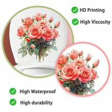 1 pieza/Calcomanía de rosas rosadas de acuarela para la tapa del inodoro - Pegatina floral removible para inodoro, decoración de baño autoadhesiva, cubierta de asiento de inodoro de vinilo impermeable para baño, aseo, caravana, decoraciones de apartamento - 1PC - Ver 2