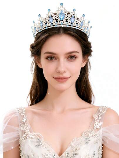1件优雅水钻巴洛克风格女士皇冠，婚礼头饰，派对头冠发饰