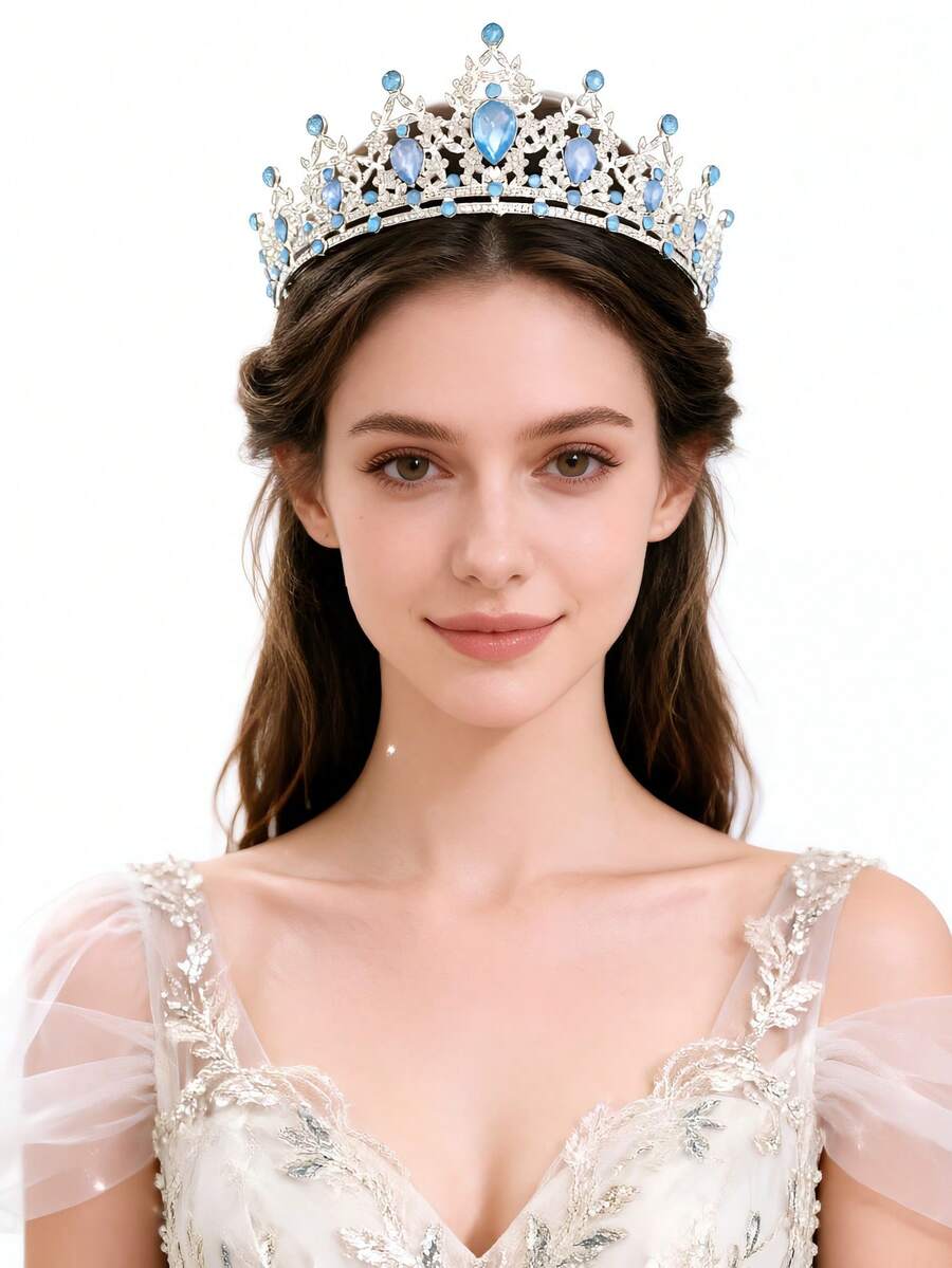 1pc Elegant Rhinestone Women's Baroque Crown, Wedding Headpiece, Party Tiara Hair Accessory - Multicolor - View 1