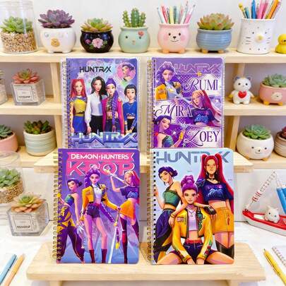 1本A6尺寸动漫人物印花螺旋笔记本，学生日记本，学校文具，动漫迷的理想礼物（款式随机）