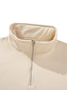 New Men's Solid Color Minimalist Versatile Half-Zip Sweatshirt, Fashionable Autumn/Winter Casual Loose Fit Sweatshirt - Apricot - View 8