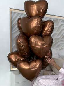 10个18英寸棕色心形铝箔气球，适用于婚礼、生日、周年纪念、母亲节、情人节装饰、室内装饰 - 咖色 - 查看 4