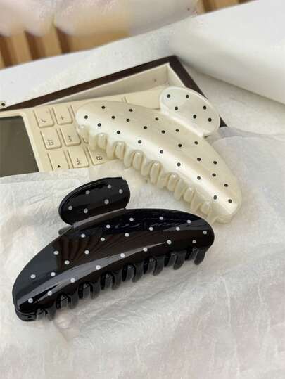 1/2pcs Versatile Black & White Polka Dot Large Oval Hair Claw Clips, Hair Styling Tool For Ponytail, Bun, Suitable For Various Hairstyles, Comfortable And High Elasticity, Ideal For School And Everyday Use Women Hair Accessories