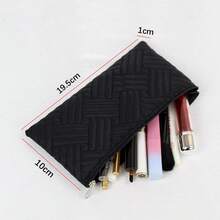 1个极简时尚黑色拉链收纳包，方便手提设计，可收纳化妆刷/口红/眉笔，易于携带 - 黑色 - 查看 5