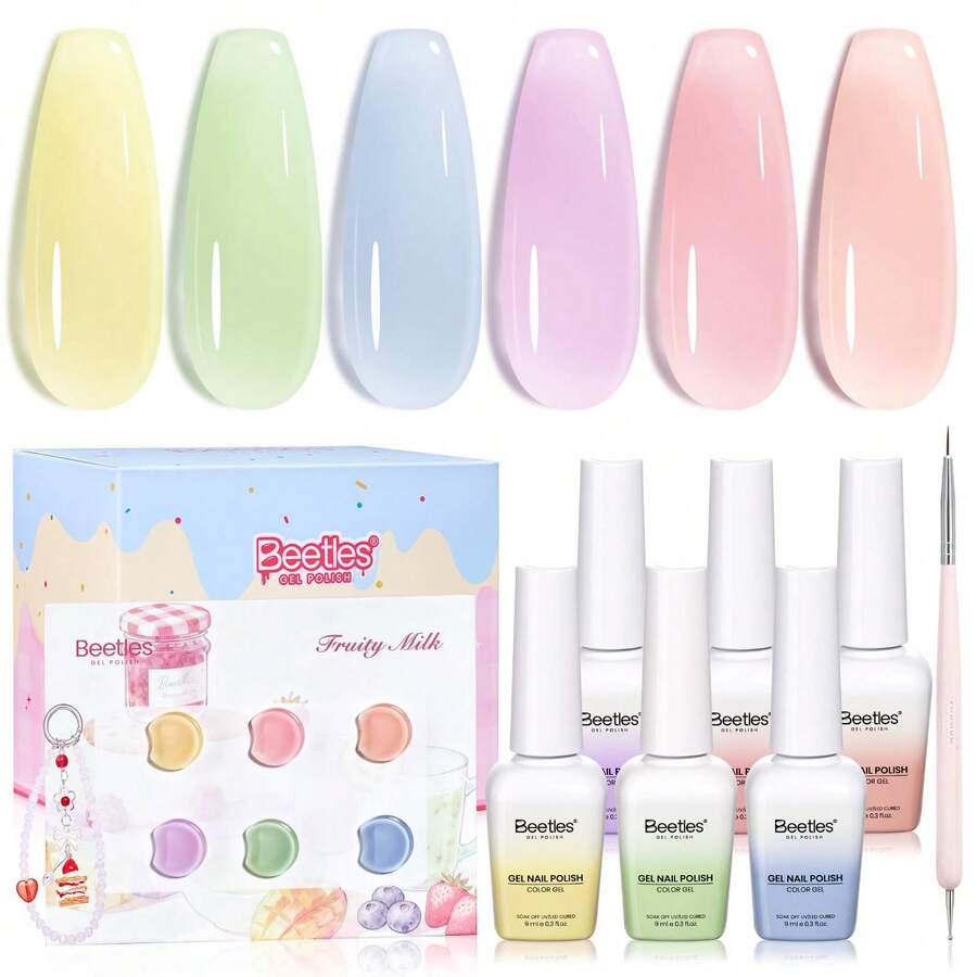 BEETLES Nail Nook Gel Nail Polish Set - 6 Colors Gel Polish Kit Base Glossy Matte Glitter Top Coat Glitter Pearl Cat Eye White Red Pink Nude Uv Led Nails Easter Gift For Women - 6 Colors 6 Colors - 查看 1
