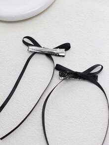 2个装女士黑色蝴蝶结发夹，优雅可爱发卡，简约时尚发饰，适合日常、外出、上学等场合，情人节主题，发爪夹，发卡，学习用品，大学，黑色蝴蝶结，发饰，头部饰品，女士发饰 - 黑色 - 查看 10
