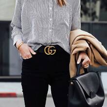 GUCCI GG Marmont Wide Leather Belt With Double G Buckle, Unisex Style, Black, 4cm Wide. - 414516-AP00T-1000-4cm - 查看 4