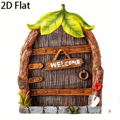 2D Flat Design, 1pc Mini Fairy Door Wooden Decor, Fairy House Garden Art Tree Decoration, Outdoor Garden Yard Decor, 2D Flat Printed Wood, Small Flower Bed Decoration, Role-Playing DIY House Display, Factory Direct , Cost-Effective, 2D Flat Design