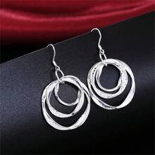 1 Pair Elegant 925 Silver Plated Vintage Frosted Wave Dangle Earrings For Women - Triple Loop Earrings - Gift For Christmas, Wedding, Party - 銀色 - 查看 2