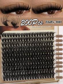 120D/100D/80D/60D/50D/40D/30D Soft & Fluffy Eyelash Cluster Set, Thick Eyelash Extension, Individual Lashes, Faux Mink Lash Cluster, D+ Curled, 10MM/12MM/14MM/16MM/18MM Eyelash Extension, Thick Eyelash Extension, Eyelash Cluster, DIY Makeup (200/180/140pcs/Box) Eyelash Cluster, Eyelash Cluster, Individual Lashes, Eyelashes, False Eyelashes - D+ - View 13