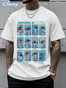 Disney Officially Licensed Graphic T Shirts 100 Percent Cotton Disney Shirt, Emotions Of Stitch T-Shirt, Unisex, 220g, Retro Print, Loose Comfortable Short Sleeve - 白色 - 查看 1