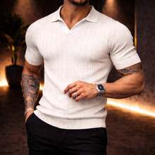 Men's Chic Lightweight Textured Knit Sweater Shirt, High Quality, Perfect For Autumn And Winter, Father's Day. - White - View 1