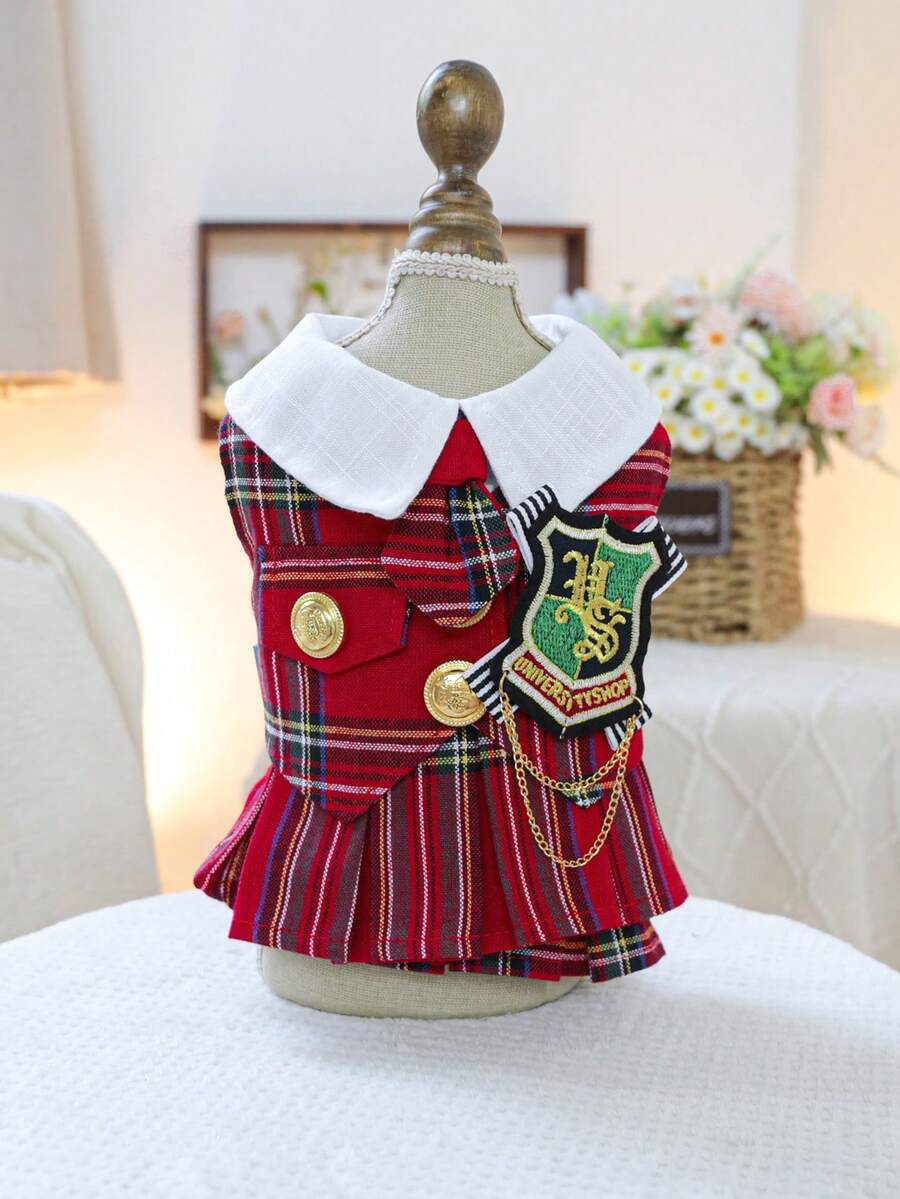 1pc Pet Dress, Cute Dress Clothes For Small Dogs & Cats - Red - View 1