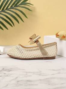 1 Pair Beautiful Bowknot Girls Shoes, Suitable For Spring/Summer Outdoor & Daily Wear - Gold - View 6