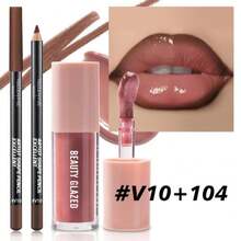 Beauty Glazed 2Pcs/Set Lip Gloss &Amp; Lip Liner Set Rosewood Nude U2013 Lip Combo Set For Fuller Looking Lips, High Shine Glass Lips Look, Gradient Lips &Amp; Over Lip Makeup Viral Lip Combo For Volume Lips - Màu A - Xem 6