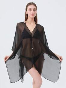1 chiếc khăn choàng mỏng màu trơn tối giản dành cho nữ, khăn voan mềm mại thời trang cho mùa xuân/hè, phụ kiện đa năng nhẹ, thoáng khí, có thể mặc hai chiều, thích hợp làm khăn che nắng khi đi biển. - Nhiều màu - Xem 2