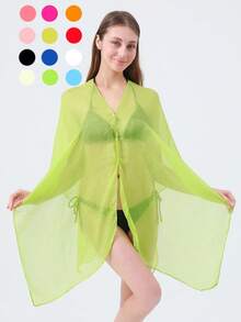 1 chiếc khăn choàng mỏng màu trơn tối giản dành cho nữ, khăn voan mềm mại thời trang cho mùa xuân/hè, phụ kiện đa năng nhẹ, thoáng khí, có thể mặc hai chiều, thích hợp làm khăn che nắng khi đi biển. - Nhiều màu - Xem 12