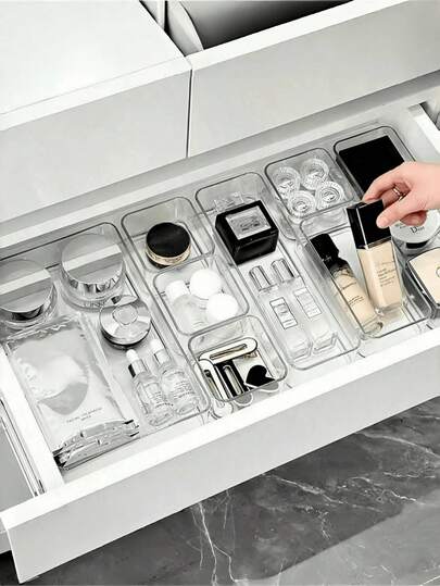 10 chiếc vách ngăn ngăn kéo đa chức năng, hộp đựng đồ trang điểm bằng acrylic trong suốt có nhiều ngăn, hộp đựng đồ dùng cá nhân, hộp đựng mỹ phẩm, đồ dùng nhỏ trên bàn làm việc, thích hợp cho bàn trang điểm, bàn làm việc văn phòng, ngăn kéo phòng tắm.