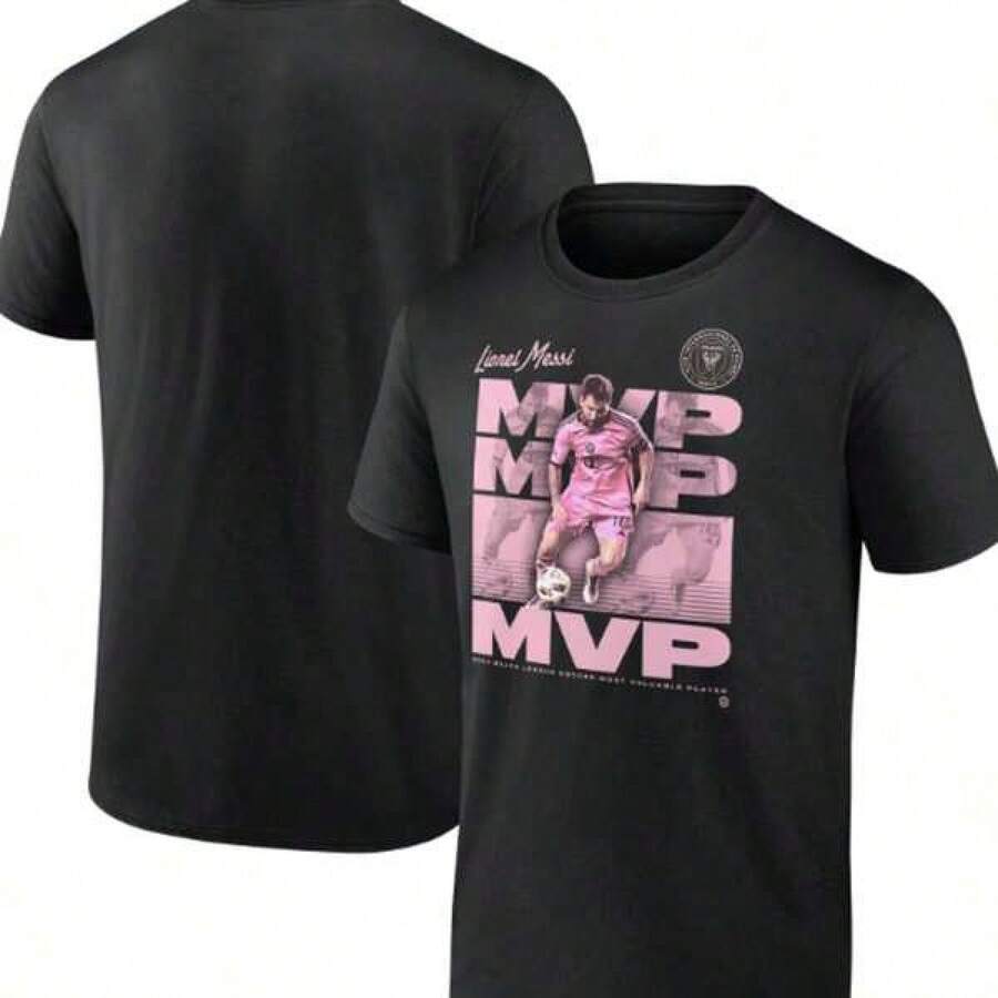 Short SleeveMen's Lionels Messis Black Inters Miamis CF 2024 MLS League MVP T-Shirt. - 黑色 - 查看 1