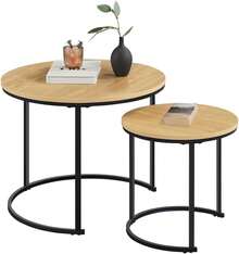 2er Set Couchtisch Beistelltisch Runder Satztisch Metallgestell Kaffeetisch Wohnzimmertisch Modernes Design Sofatisch Kleiner Tisch, Grau ULOK - Eiche - View 12