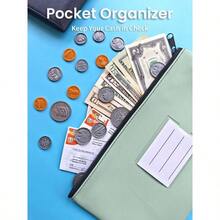 2 - Pack Bank Deposit Money Bags With Zipper, PU Leather Cash Pouches With Label, 11.2x 6.1 Inches, Coins, Cosmetics, Bills, Tools, Black Aqua Green - 2件裝:黑色和淺綠色 - 查看 4