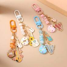 1pc New Beaded Cookie, Guitar, Violin, Harp Shaped Keychain, Bag Charm - Multicolor - View 4