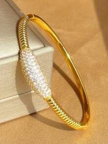 18K Gold Plated Stainless Steel Elegant And Sparkling Zirconia Women's Bracelet Suitable For Daily Wear, Party Accessories, Birthday And Anniversary Gifts Halloween Christmas Thanksgiving Boho Jewelry Daily Party Summer Jewelry Mom Gift, Back To School Gift Birthday Wedding Gift - Multicolor - View 11